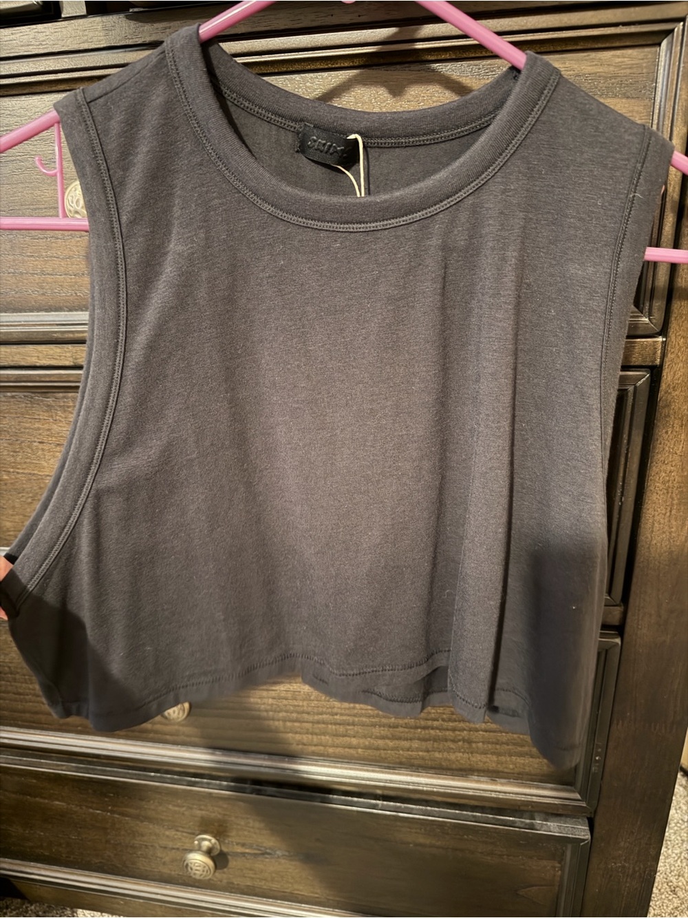 Crop Muscle Tank Top - Black -